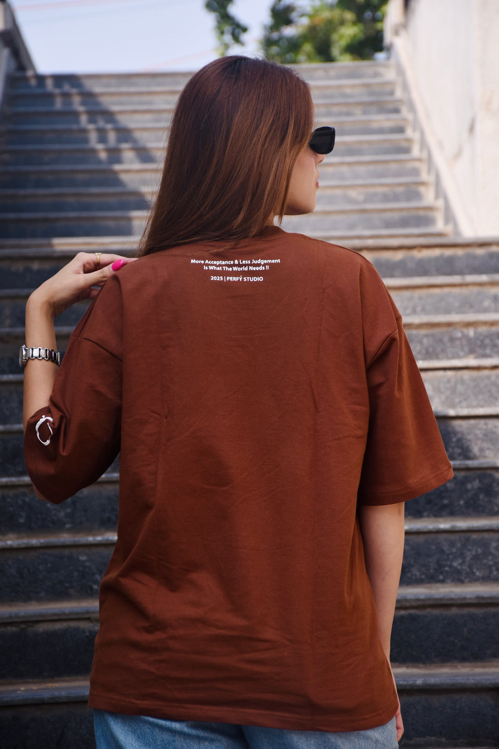 PERFÝ “Acceptance” Oversized Tee – Brown
