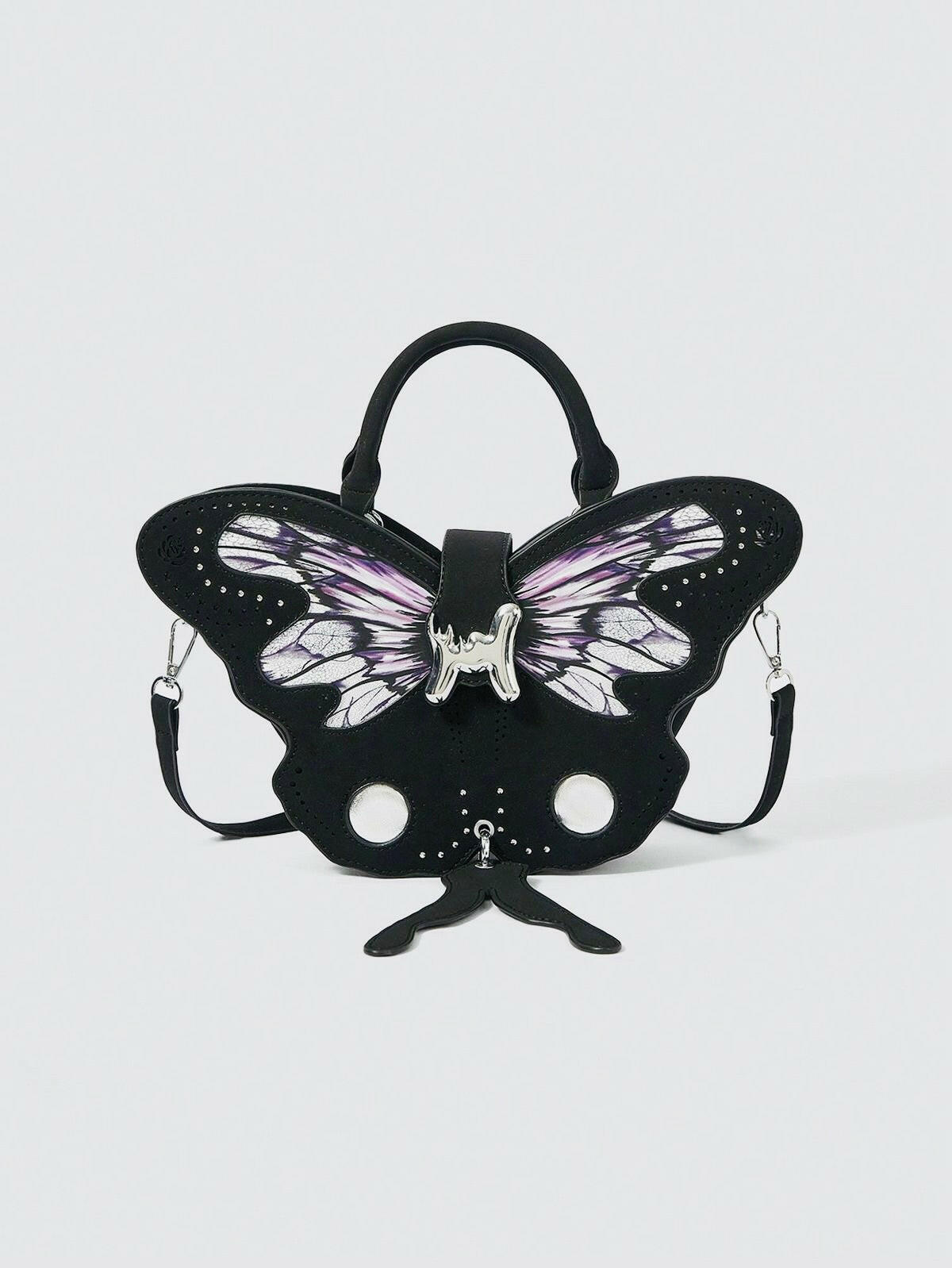 Gothic Butterfly Handbag – Black &amp; Purple Aesthetic Shoulder Bag for Women - PERFÝ