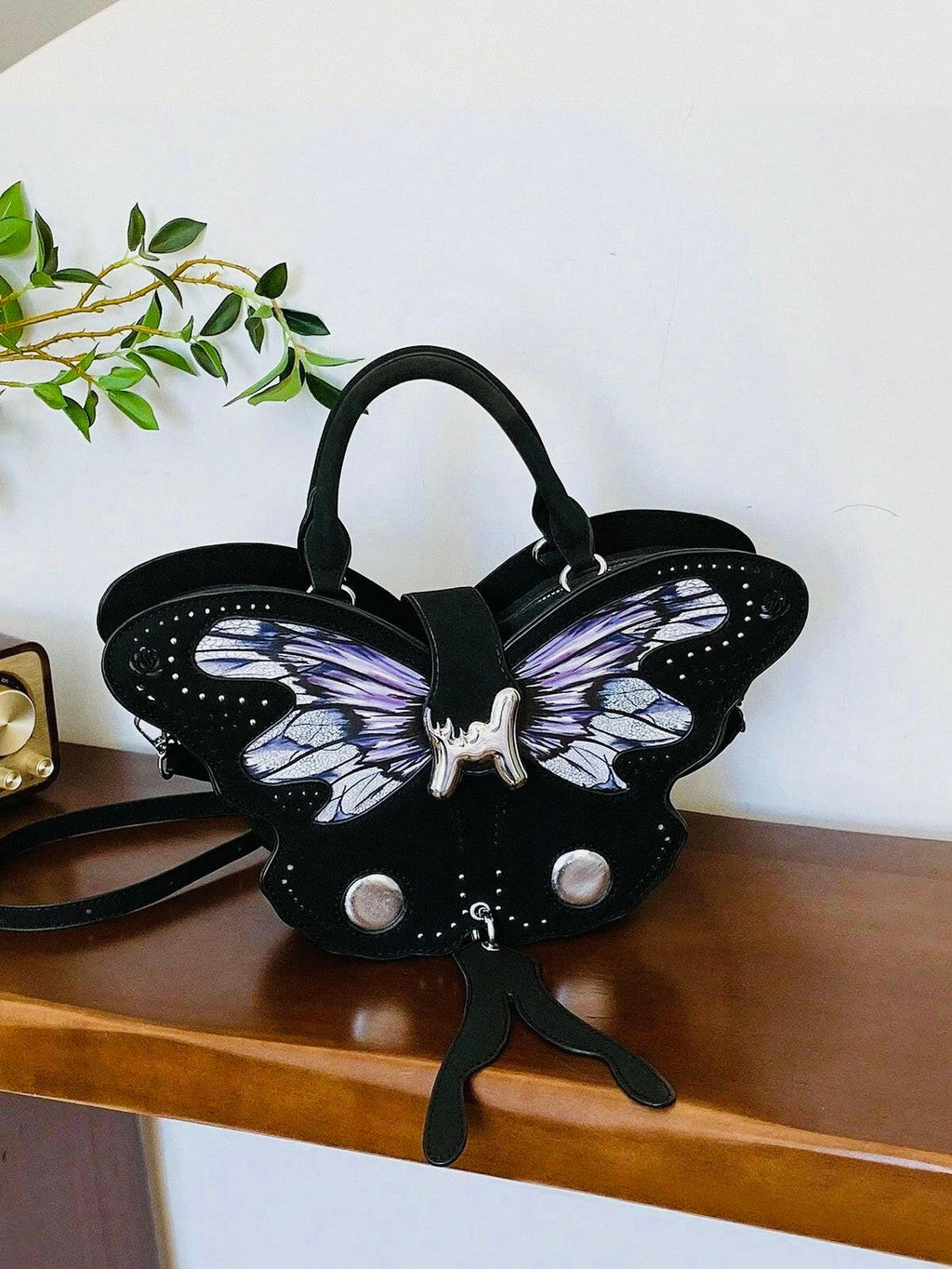Gothic Butterfly Handbag – Black &amp; Purple Aesthetic Shoulder Bag for Women - PERFÝ