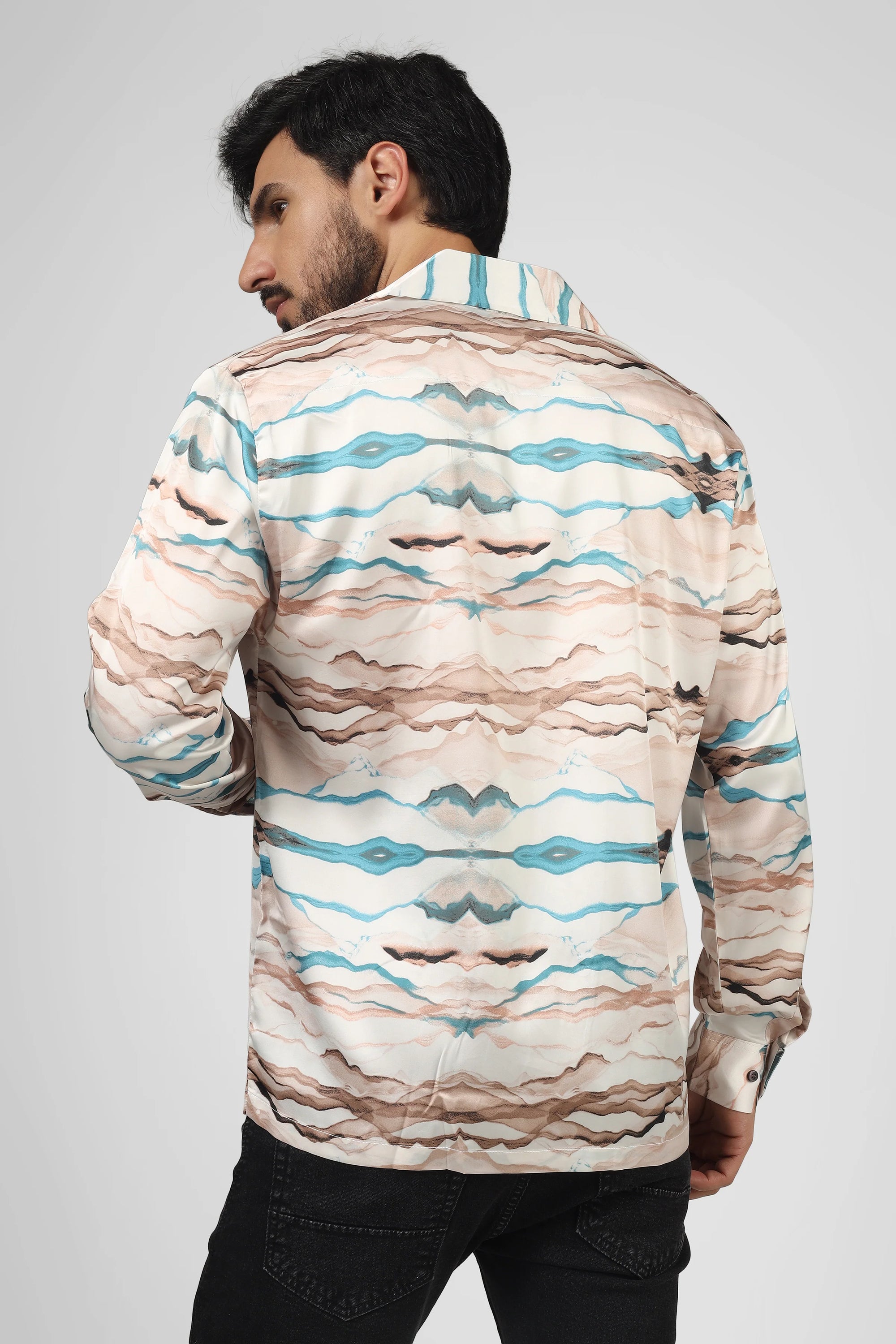 M FAKTÖR Satin Shirt - Waves Sky Blue - PERFÝ