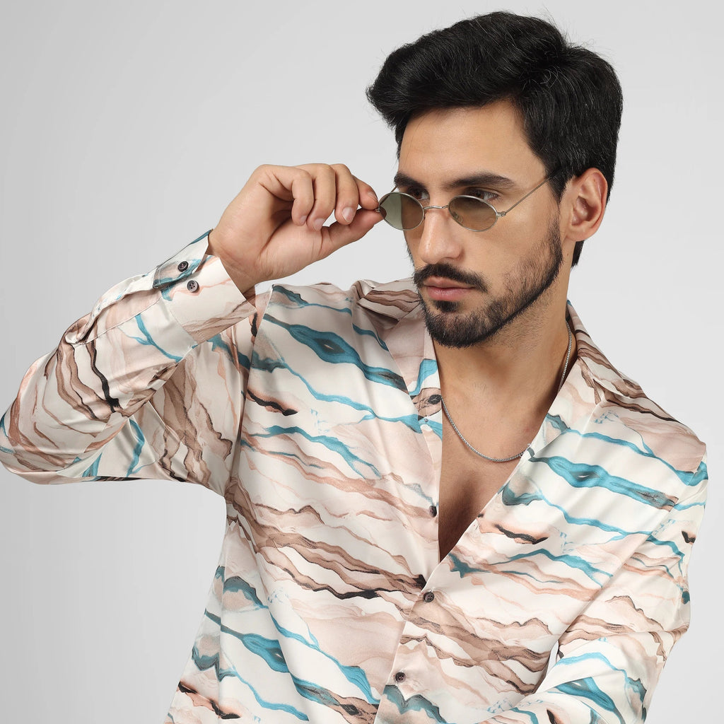 M FAKTÖR Satin Shirt - Waves Sky Blue - PERFÝ