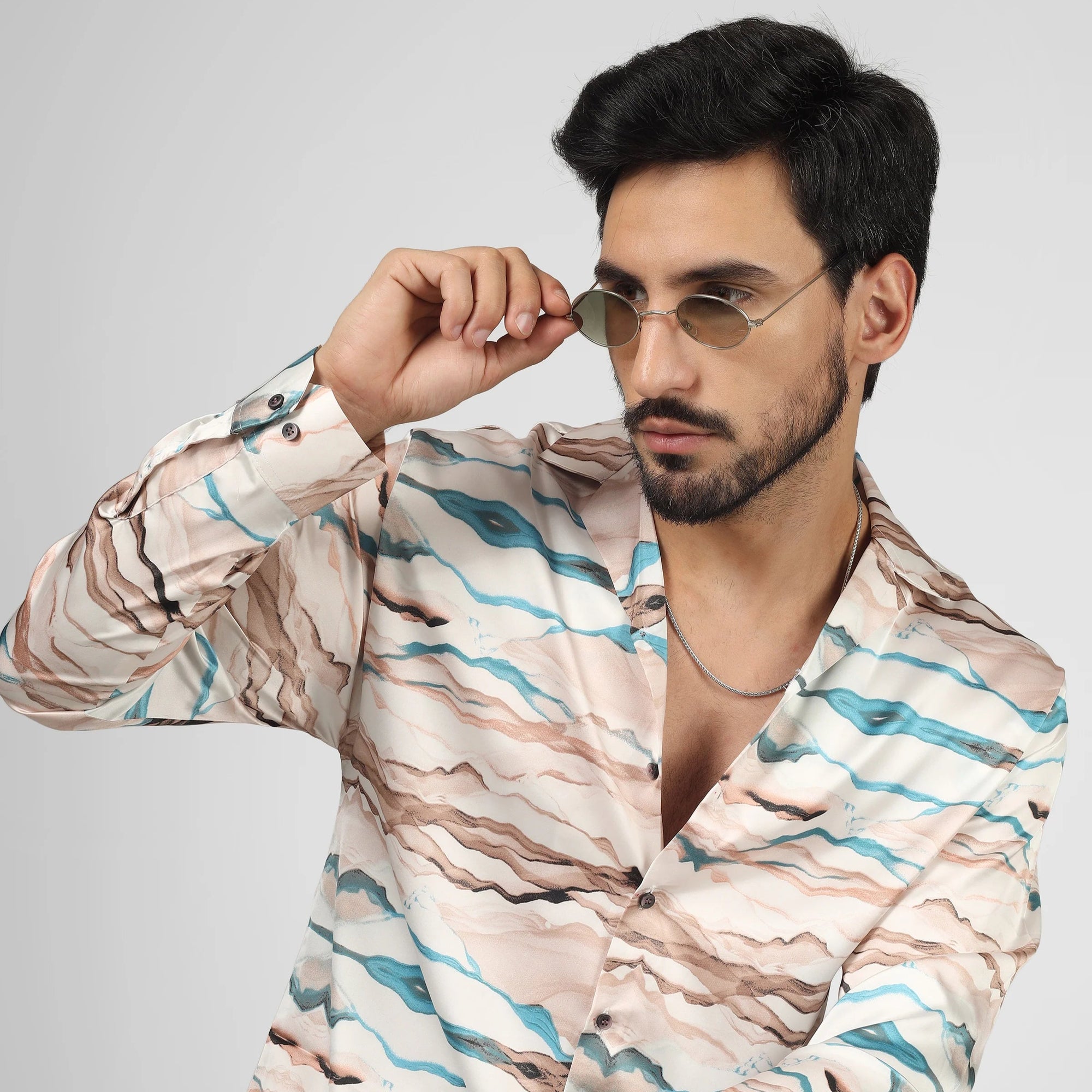 M FAKTÖR Satin Shirt - Waves Sky Blue - PERFÝ