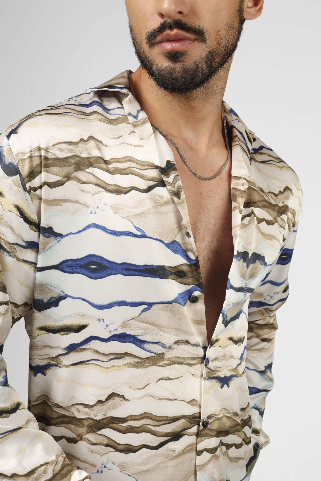 M FAKTÖR Satin Shirt - Waves Sky Blue - PERFÝ