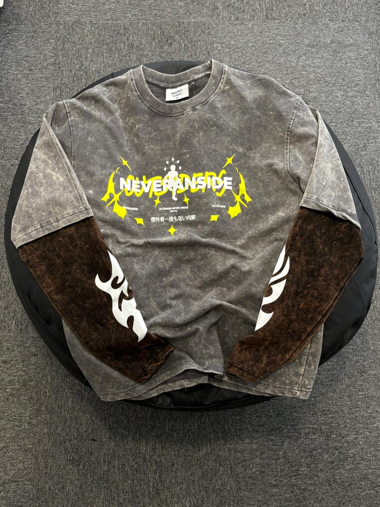 PERFÝ Vintage Acid-Wash Long Sleeve Tees – Dual Sleeve Contrast Series - PERFÝ