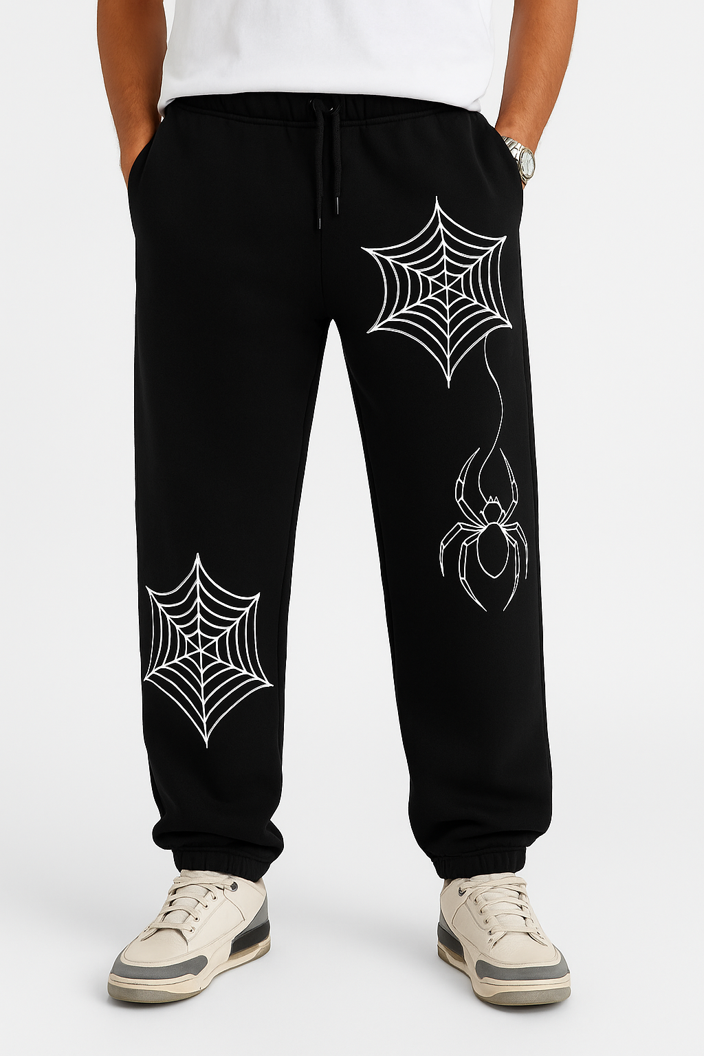 Perfý Black Spider Web Graphic Pants - PERFÝ