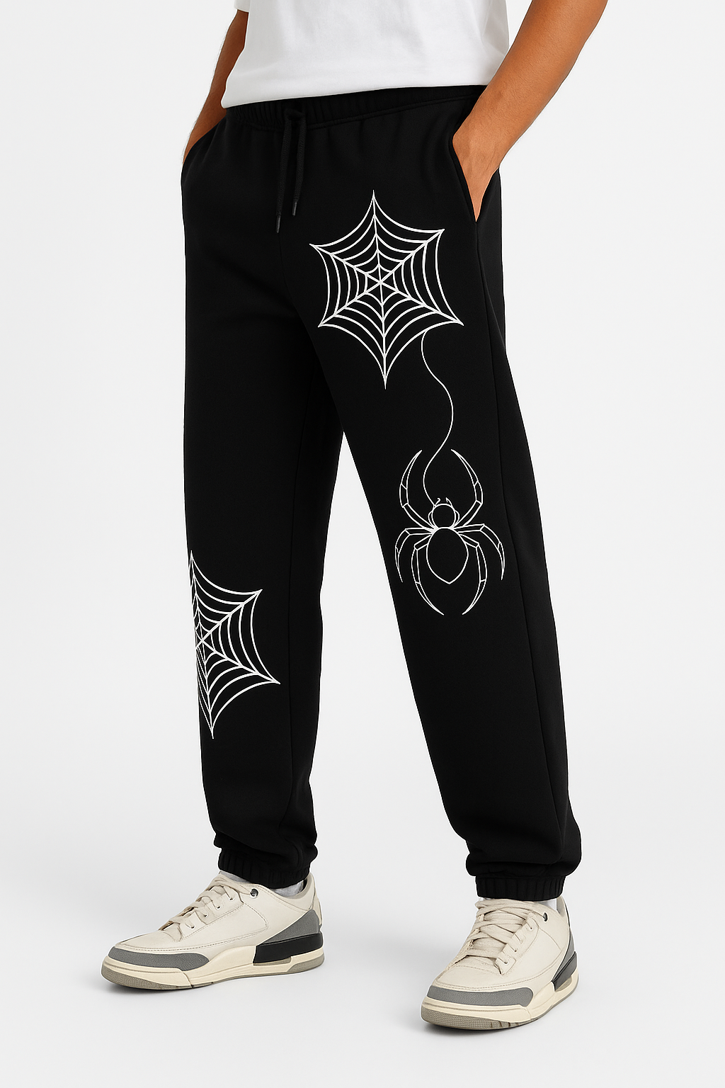 Perfý Black Spider Web Graphic Pants - PERFÝ